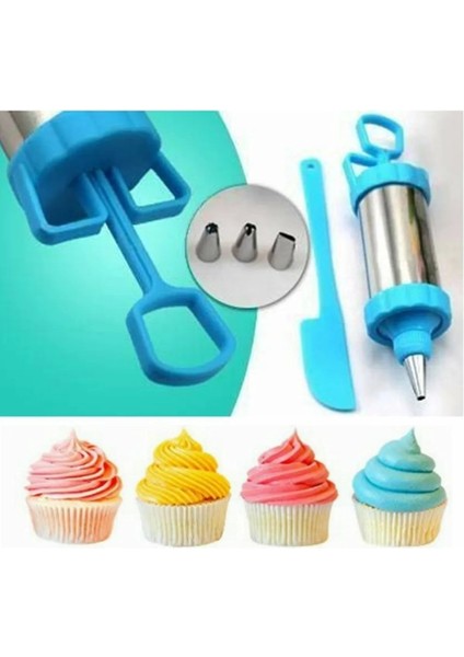 Paslanmaz Çelik Krema Pompası – 4 Uçlu Pasta Kek Süsleme Krema Şekillendirme Spatula Aparatı Seti fiyatları