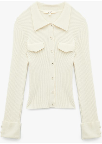 Polo Yaka Viskon Karışımlı Cepli Uzun Kollu Triko Kazak