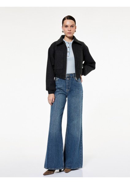 Fermuarlı Uzun Kollu Crop Bomber Kaşe Ceket fiyatları