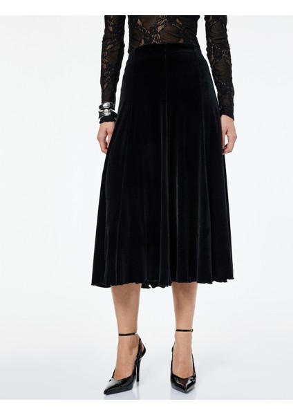 Kloş Kesim Simli Midi Kadife Etek modelleri