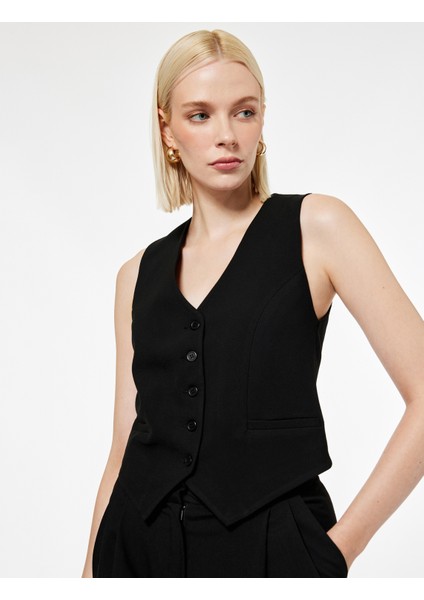 Slim Fit V Yaka Düğmeli Blazer Yelek fiyatları