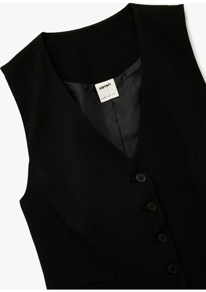 Slim Fit V Yaka Düğmeli Blazer Yelek indirimleri