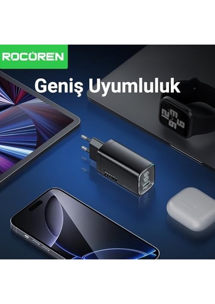 70W Gan Şarj Cihazı Type-C ve Usb-A 3-Portlu Hızlı Şarj Aleti modelleri