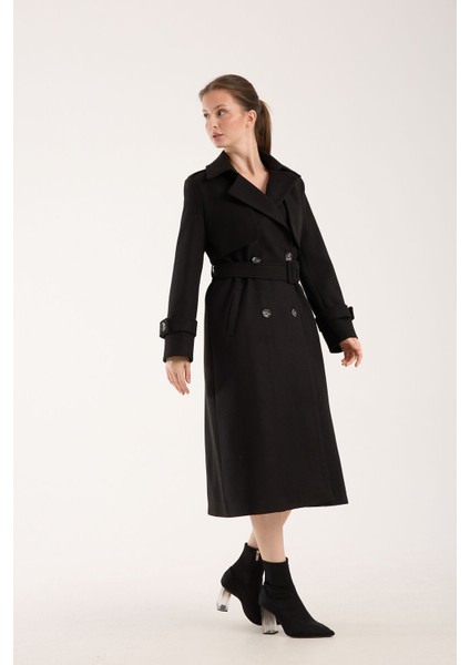 Trençkot Uzun Kaşe Kaban Siyah - 38 modelleri