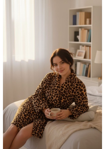 Lumor Şal Yaka Wellsoft Peluş Yumuşak Sabahlık | Leopar L/XL modelleri