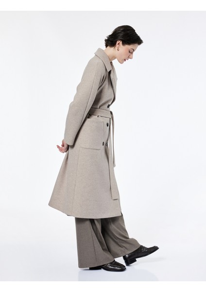 Uzun Kollu Cepli Kemerli Kruvaze Uzun Kaşe Kaban fiyatları