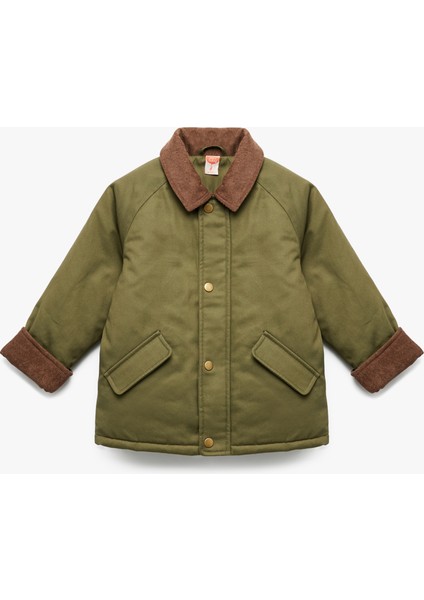 Pamuklu Uzun Kollu Cepli Peluş Astarlı Gömlek Yaka Ceket