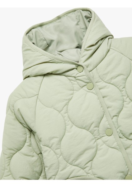 Uzun Kollu Düğmeli Kapşonlu Kapitone Mont modelleri