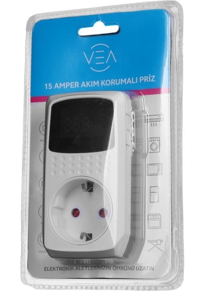 VE-22393 15A 3520W Göstergeli Akım Korumalı Priz Aşırı Yüksek Gerilim
