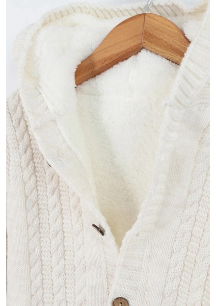 Krem(6-12 Ay)Saç Örgülü - Önden Düğmeli - Kapüşonlu Içi Peluş Bebek Tulum fiyatları