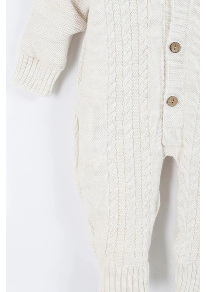 Krem(6-12 Ay)Saç Örgülü - Önden Düğmeli - Kapüşonlu Içi Peluş Bebek Tulum modelleri