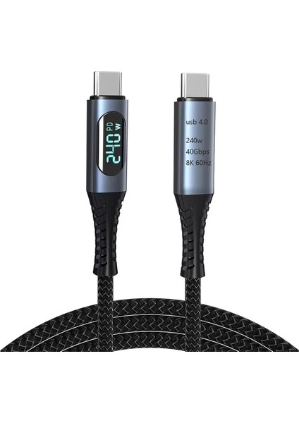 240W USB 4.0 Kablosu, LED Ekranlı, Tunderbolt 40GBPS 8K@60Hz Pd Tip C Kablosu, USB C - USB C Erkek - Erkek Kablo Kablosu Bilgisayar Type-C Laptop Pad Hub Için 1 Metre ZR850