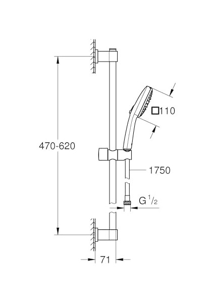 110 Sürgülü Duş Seti, 110MM Kare 3 Akışlı (Masaj, Yağmur & Jet) El Duşu, 600MM Sürgülü Ray, 1750MM Duş Hortumu, Krom, 26096001 fiyatları