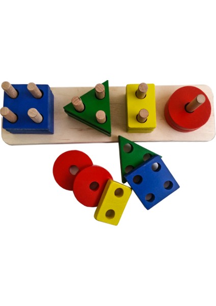 Zeka Geliştirici Dörtlü Geometrik Şekil Yerleştirme Ahşap Eğitici Seti