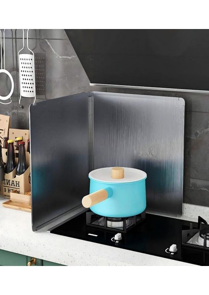 Yağ Sıçratmaz Ocak Arkası Katlanabilir Paslanmaz Metal Sac Kızartma Yağı Sıçratmaz L Köşeli Ocak Koruma 60 * 30 cm