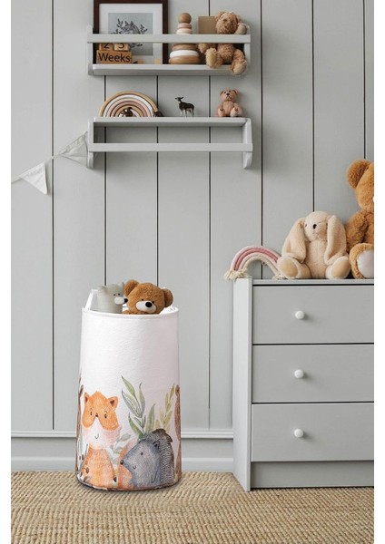 Hayvan Figürlü Oyuncak Saklama Sepeti, Pembe