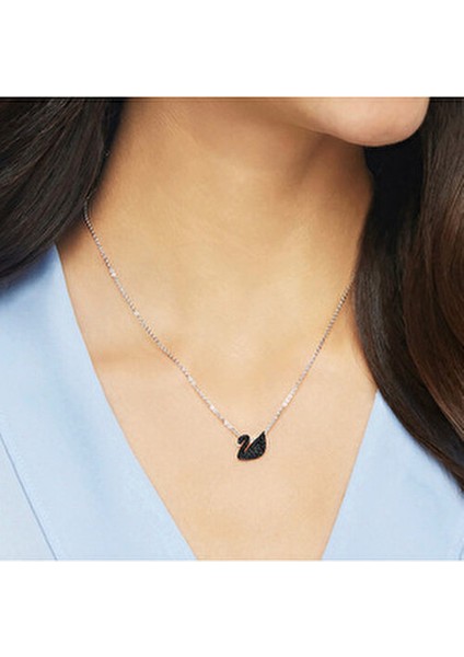 Kadın Kolye Rodyum Kaplama Siyah Kristal Kuğu Motifi 38 cm Uzunlukta fırsatları