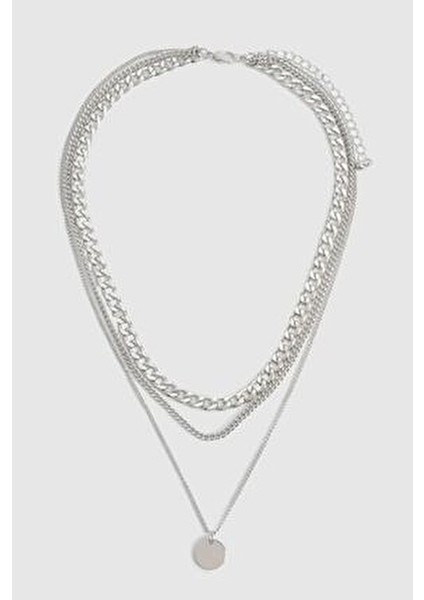 Gümüş Pullu Kolye Seti Kadınlar İçin Şık Tasarım 3'lü Zincir Kolye modelleri