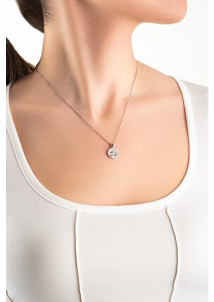 Kolye 18 Ayar Beyaz Altın Kaplama Beyaz Taşlı 45 cm Zarif Tasarım fırsatları