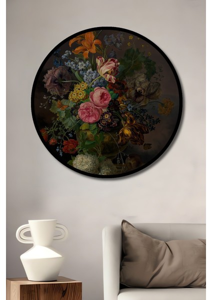 Dekoratif Ahşap Yuvarlak Çerçeve Görünümlü Tablo Renklerin Dansı