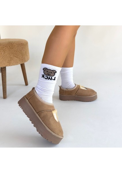 Vizon Süet Kürklü Kadın Düz Bootie fırsatları