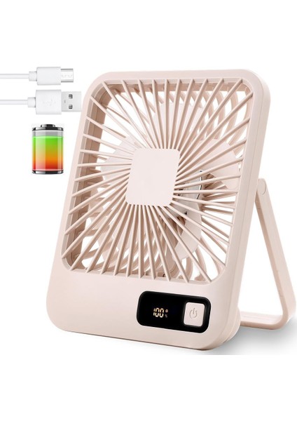 Küçük Masa, Taşınabilir USB Şarj Edilebilir Fan, 2000 Mah Pil ve LCD Ekranlı Eğimli Katlanır Kişisel Mini Fan, Güçlü Rüzgar, Ultra Sessiz, Ofis, Ev, Kamp Için 5 Hız Modu