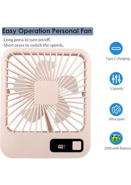 Küçük Masa, Taşınabilir USB Şarj Edilebilir Fan, 2000 Mah Pil ve LCD Ekranlı Eğimli Katlanır Kişisel Mini Fan, Güçlü Rüzgar, Ultra Sessiz, Ofis, Ev, Kamp Için 5 Hız Modu fiyatları