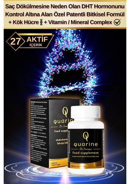 Quarine Saç, Tırnak, Cilt ve Vücut Vitamini (60 Tablet) Dökülme ve Yıpranma Karşıtı Keratin, Biotin, Bitkisel Kök Hücre Extratları,Ginseng ve Multivitamin İçeren Diyet Takviyesi fiyatları