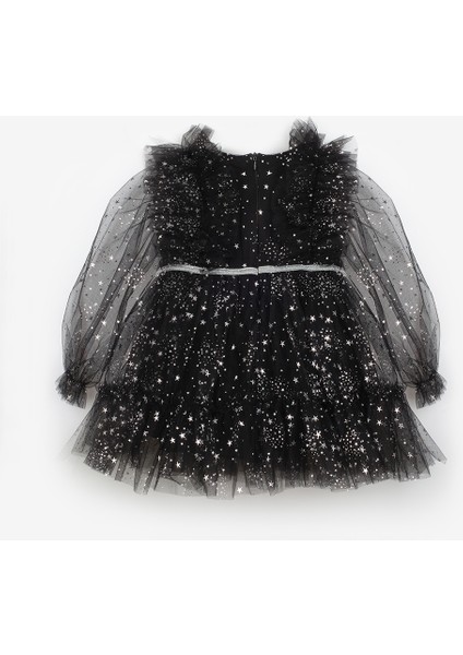 Siyah Omzu Fırfır Detaylı Yıldızlı Kız Çocuk Elbise - Stella fiyatları
