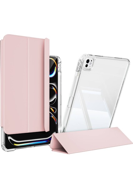 ​​​apple iPad Pro 11 2025 M5 Kılıf Magnetik Ayrılabilen Airbagli Zore Sliding Tablet Kılıfı - Pembe