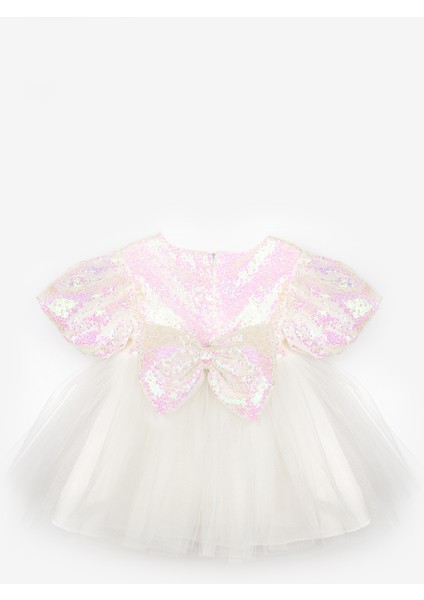 Beyaz Fiyonk Detaylı Pullu Kız Bebek Elbise - Amber fiyatları