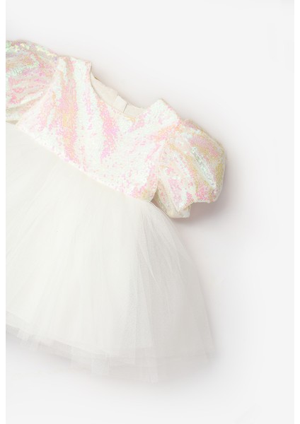 Beyaz Fiyonk Detaylı Pullu Kız Bebek Elbise - Amber modelleri