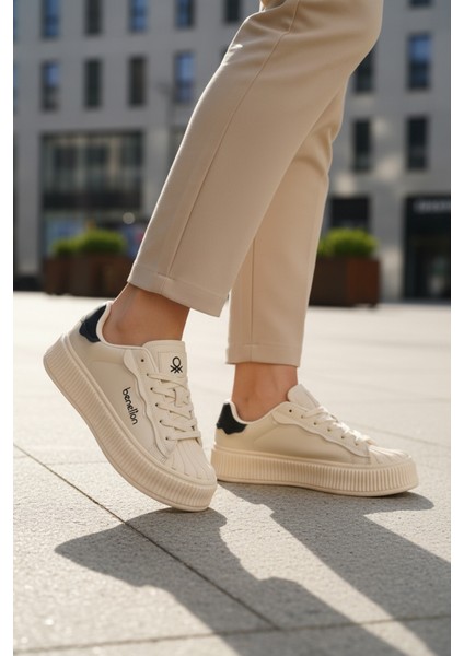 Bej Bağcıklı Unisex Spor Ayakkabı