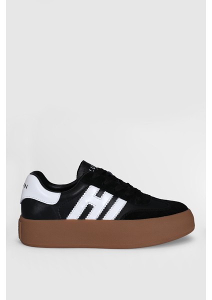 Siyah Hakiki Deri Bağcıklı Unisex Sneaker