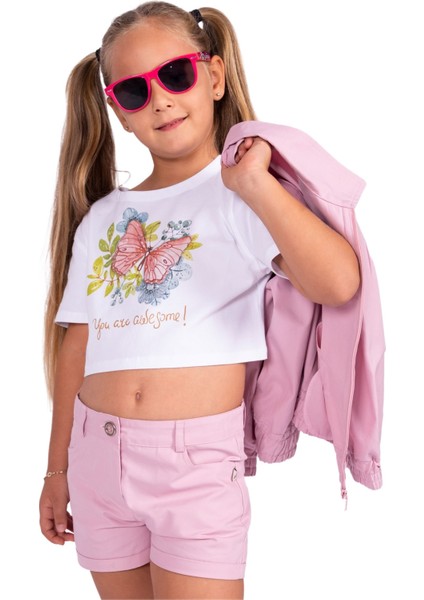 Organik Kanvas Pembe Yazlık Kız Çocuk Şort