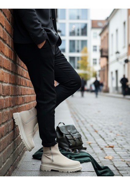 Fermuarlı Erkek Klasik Bot Bej Süet (Krem Taban)