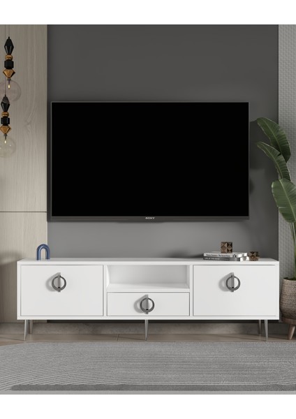 1319DROPCT-32 Tv Sehpası Beyaz-Gümüş