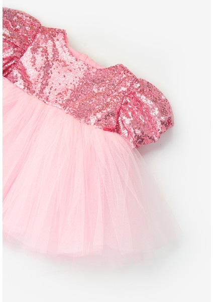 Pembe Fiyonk Detaylı Pullu Kız Bebek Elbise - Amber modelleri