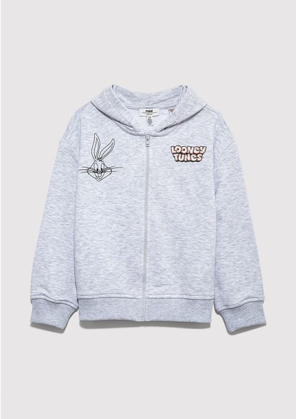 Looney Tunes Baskılı Kapüşonlu Gri Sweatshirt 7S10134-88467