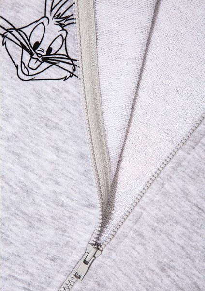 Looney Tunes Baskılı Kapüşonlu Gri Sweatshirt 7S10134-88467