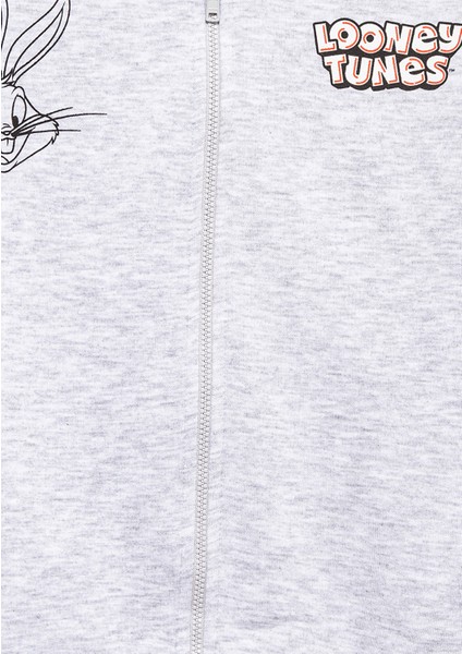 Looney Tunes Baskılı Kapüşonlu Gri Sweatshirt 7S10134-88467