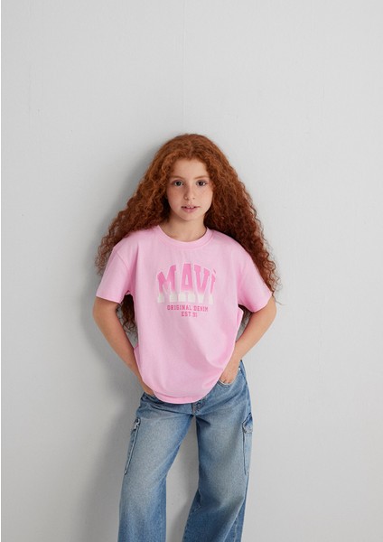 Mavi Logo Baskılı Pembe Tişört 7610386-70972