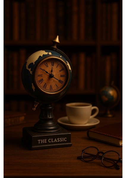 Vintage Dünya Küresi Tasarımlı Polyester Masa Saati – Ofis ve Ev Için Şık Antika Model 19 Cm-M fiyatları