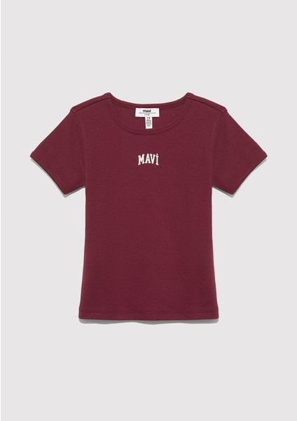 Mavi Logo Baskılı Bordo Tişört 7610350-70393