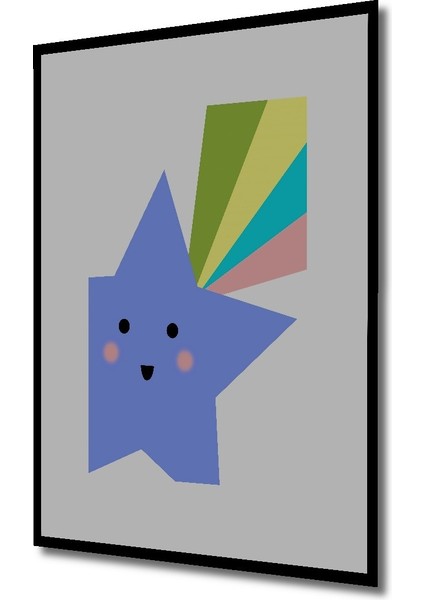 Dekoratif Ahşap Dikdörtgen Tablo Gülen Yıldız Renkler Çerçeve Görünümlü fiyatları