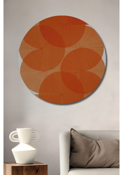 Dekoratif Ahşap Yuvarlak Tablo Turuncu Daireler
