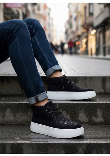 Bağcıklı Içi Kürklü Erkek Sneaker Bot Siyah Süet (Beyaz Taban) fiyatları