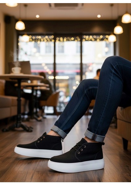 Bağcıklı Içi Kürklü Erkek Sneaker Bot Siyah Süet (Beyaz Taban) modelleri