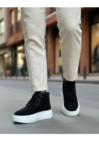 Bağcıklı Içi Kürklü Erkek Sneaker Bot Siyah Süet (Beyaz Taban) fırsatları