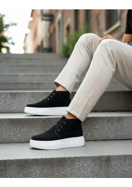 Bağcıklı Içi Kürklü Erkek Sneaker Bot Siyah Süet (Beyaz Taban) indirimleri